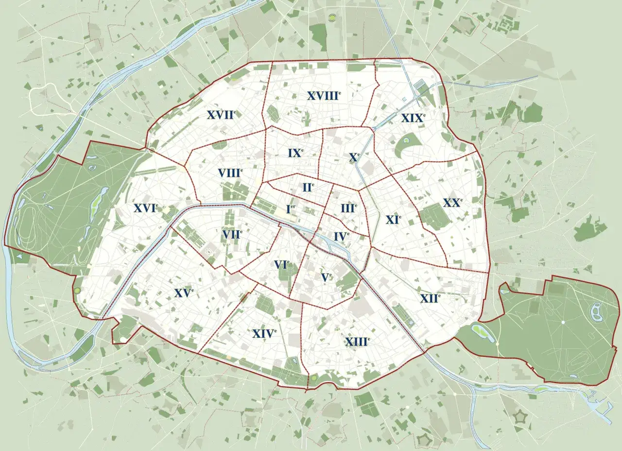 Mapa dzielnic Paryża z numerami