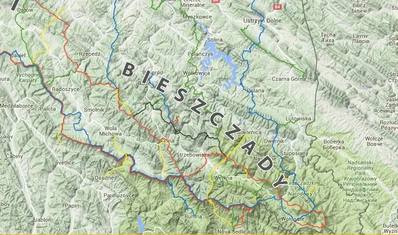 Mapa Bieszczady lokalizacje nocleg&oacute;w