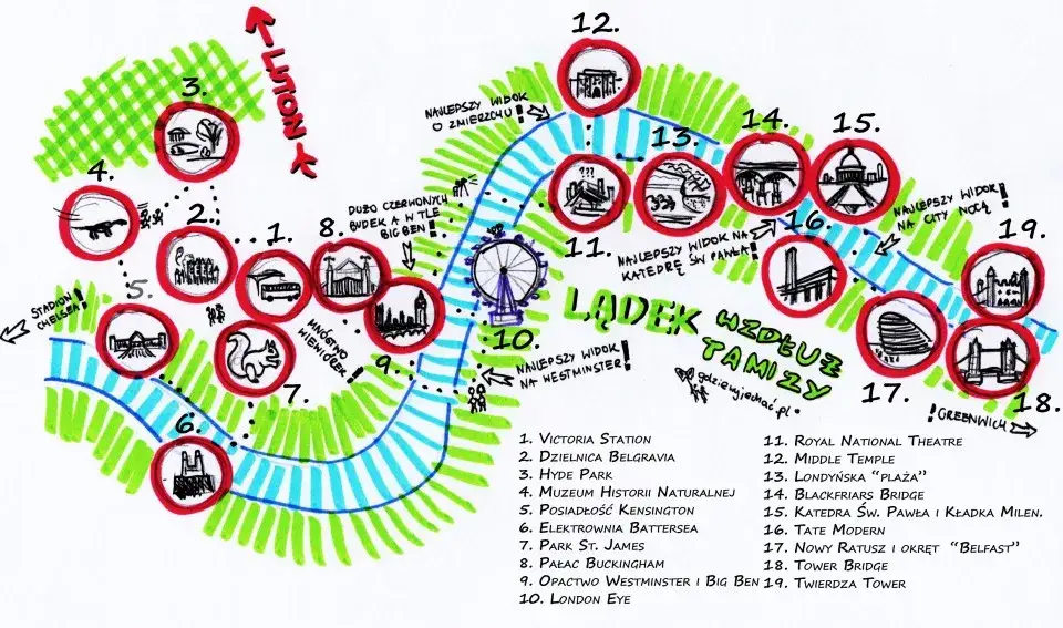 Mapa dzielnic Londynu z atrakcjami turystycznymi i metrem