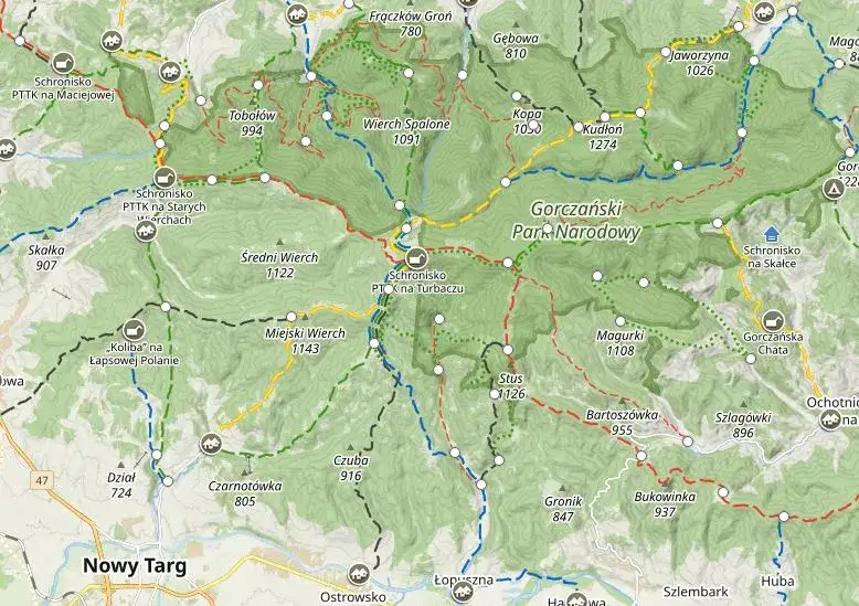 Szlaki turystyczne Turbacz Gorce