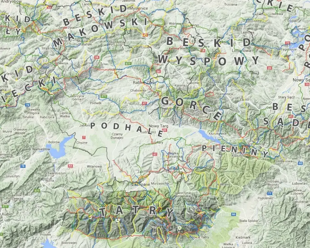 mapa szlaków PTTK kolory