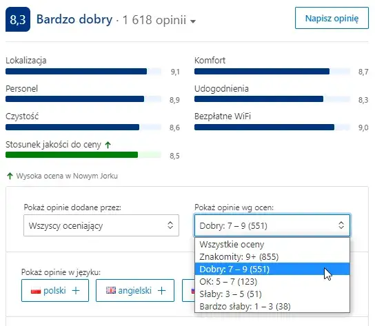 analiza opinii i zdjęć noclegu
