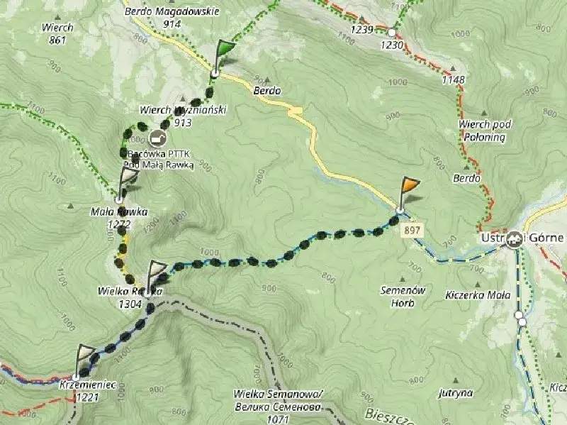 mapa szlaków Bieszczady Rawki Krzemieniec