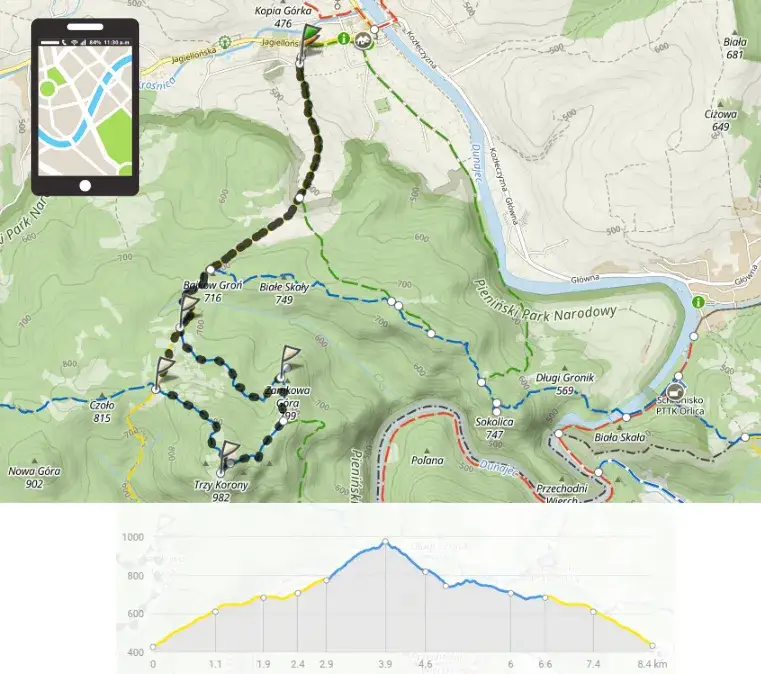 Mapa szlaków Trzy Korony Pieniny