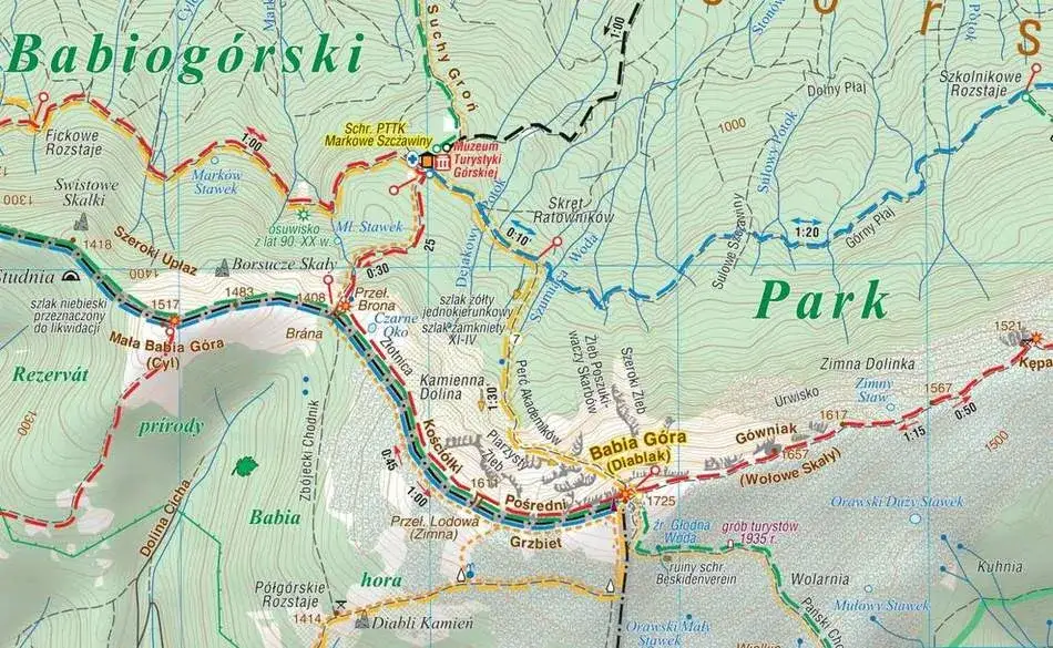 mapa szlaków Babia Góra Zawoja