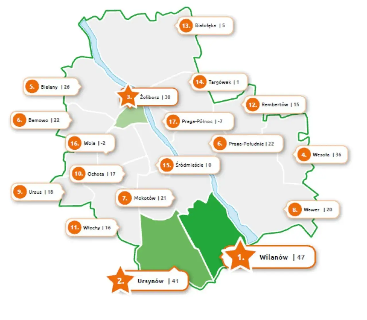 mapa cen noclegów warszawa dzielnice