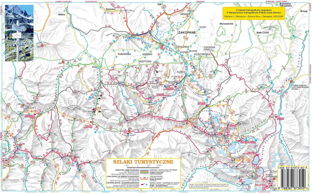 współczesne szlaki turystyczne TPN mapa lub znakowanie
