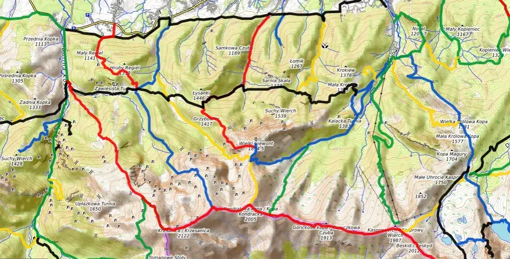 Giewont szlak niebieski z Kuźnic mapa