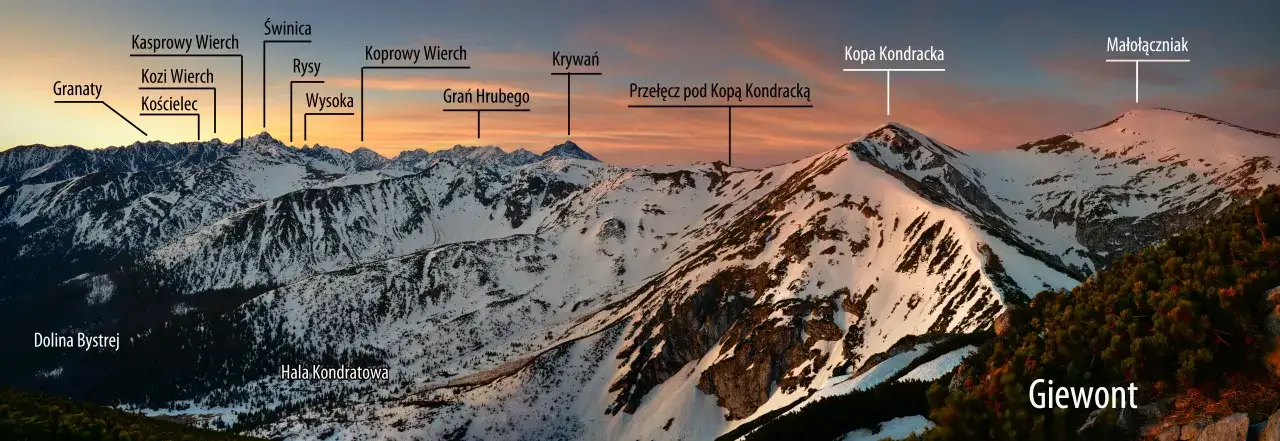 Giewont widok ze szczytu panorama Tatr